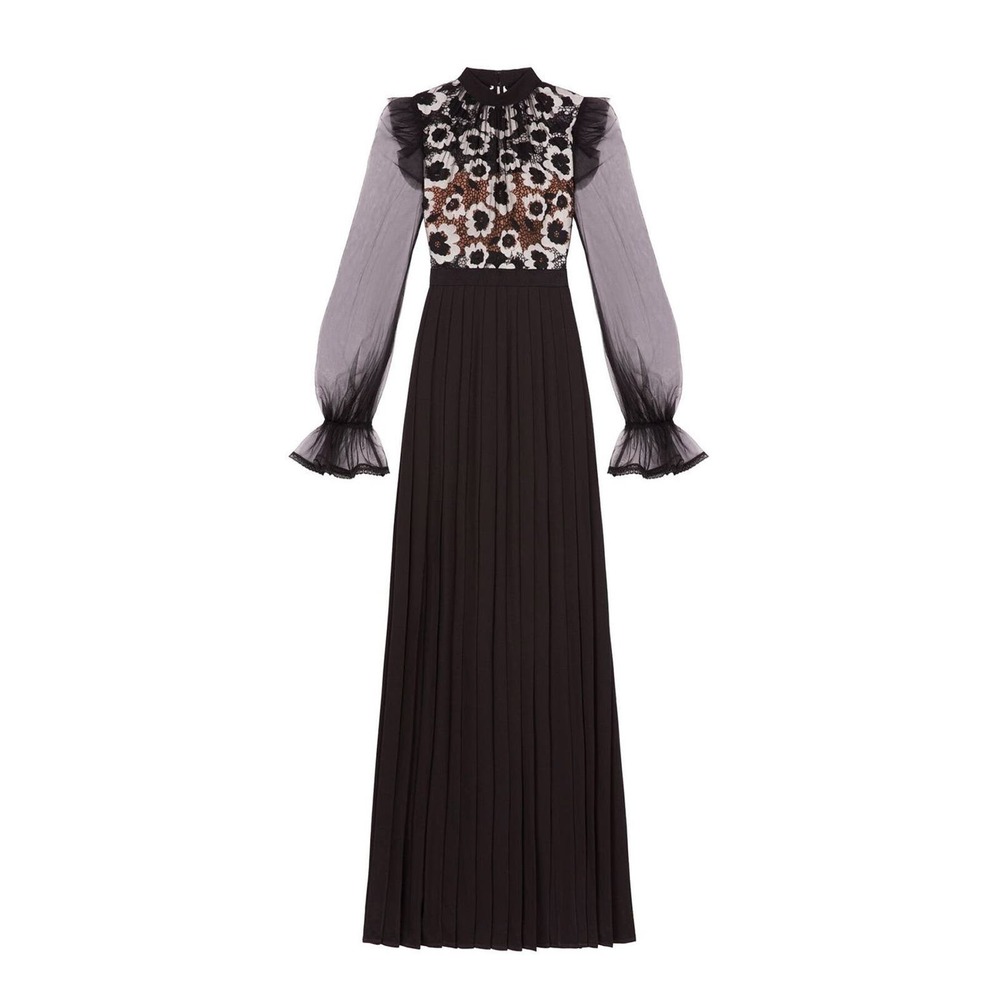 Self Portrait Floral Guipure 
ORGANDY OVERLAY LACE Dress Ivory Blk Gown SZ SM - Picture 3 of 12